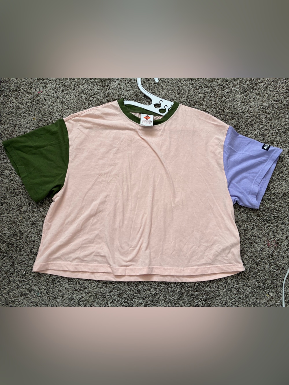 Colorblock Crop Tee - Pink, Olive & Lavender